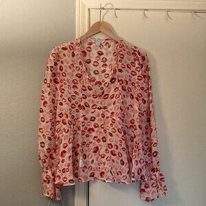 Rachel Zoe Sophia silk lipstick mark tie neck tunic top, sz. M